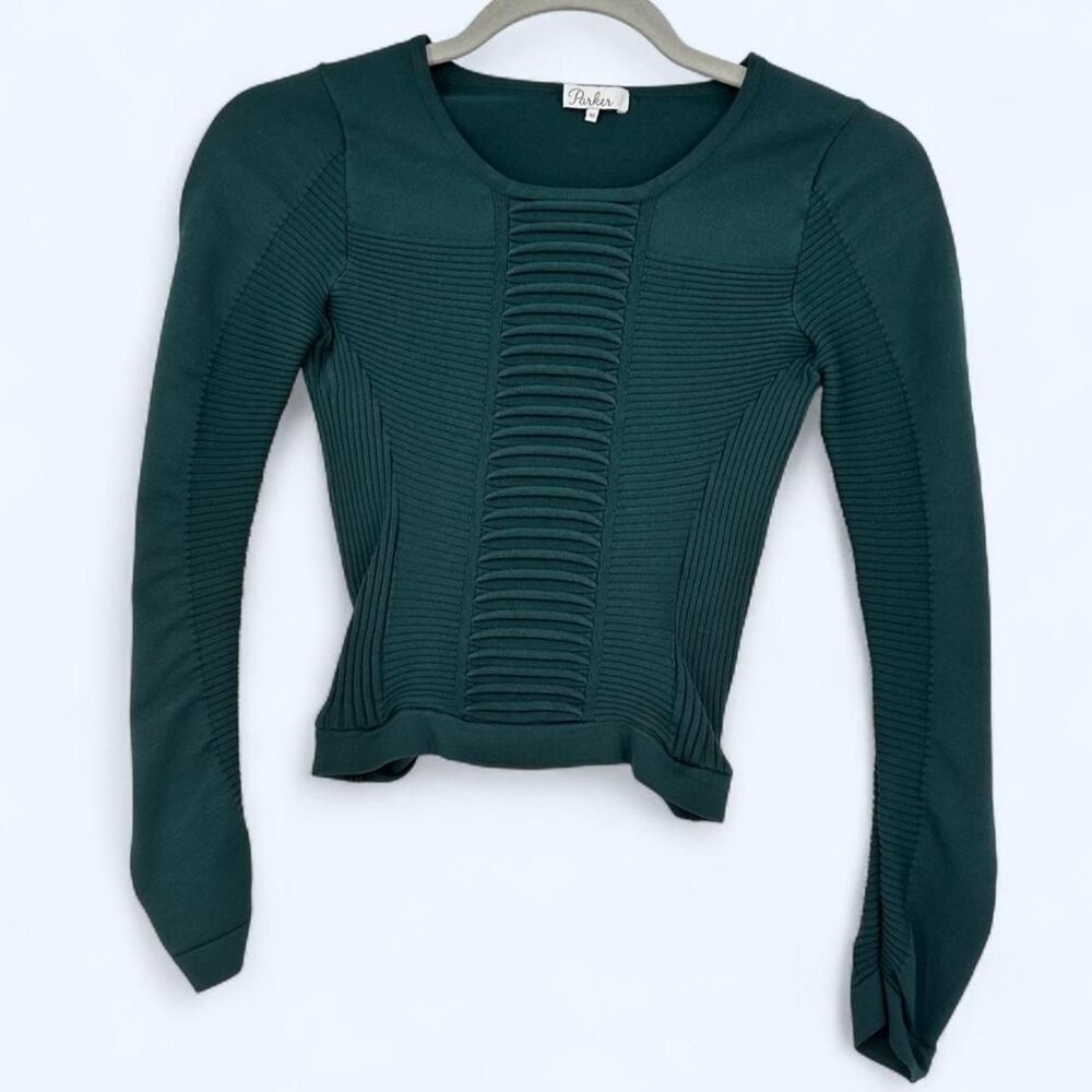 Vintage 2004 Parker Teal Ribbed Fitted Long Sleeve Top Size xs